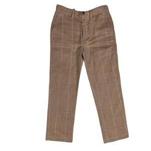 Bowen & Company Boys Plaid Trousers Pants Tan Blue Beige Sz 5 Cotton Linen